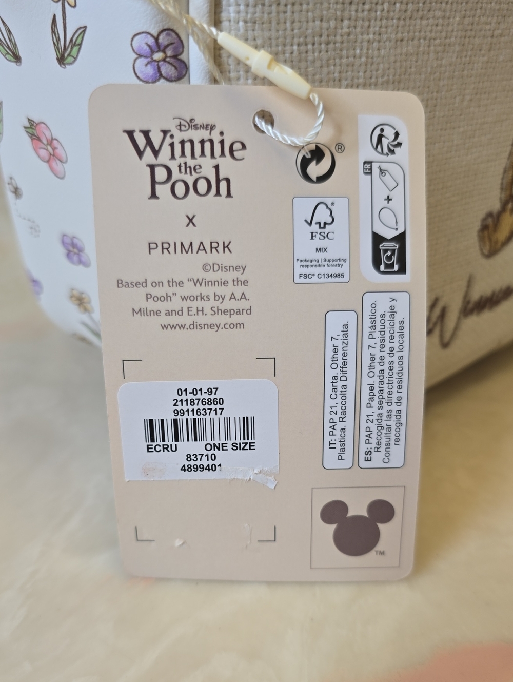 NWT Primark X Disney Winnie The Pooh Crossbody Purse Cream - Picture 10 of 10